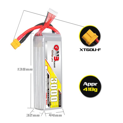 Аккумулятор GAONENG GNB Lipo для FPV дрона 3000mAh 6S 22.2V 100C XT60