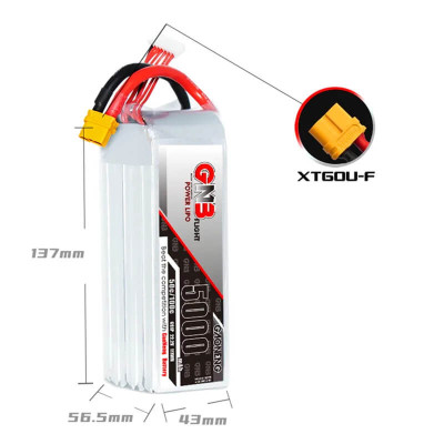 Аккумулятор GAONENG GNB Lipo для FPV дрона 5000mAh 6S 22.2V 50C XT60