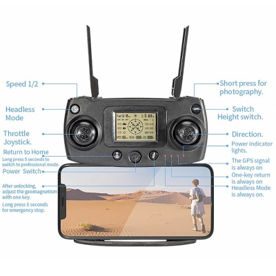 Квадрокоптер JJRC X16 Black − дрон з камерою 6K, FPV, GPS, FPV, БК, до 25хв, кейс